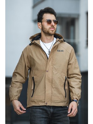 Oksit Save Baskılı Suya Dayanaklı Slim Fit Erkek Mevsimlik Mont Yağmurluk