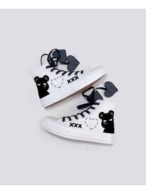 Lias Shoes Kalp Bağcık Gece Ayıcığı Baskılı Keten Çocuk Spor Ayakkabı Sneaker