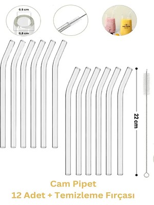 Daisy 12'li Cam Pipet ve 2 Adet Pipet Temizleme Fırçası , Kalın Cam Pipet ile