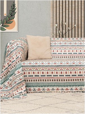 Mediterian Softmicro Etnik Desenli Boho 180X220 cm Koltuk Örtüsü Şalı, Kanepe Örtüsü, Tv Battaniyesi Turkuaz