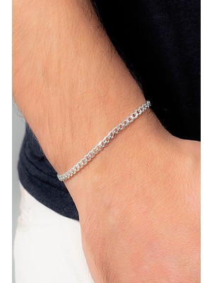 Mediterian 925 Ayar Gümüş Erkek Zincir Bileklik, Zirkon Taşlı, Şık ve Kaliteli Takı