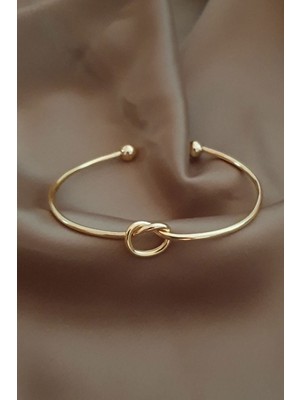 Mediterian Kadın Düğüm Kelepçe Bileklik, Altın Kaplama, Şık ve Zarif Tasarım