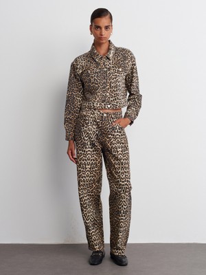 Dilvin 71698 Leopar Desenli Denim Pantolon-Kahve