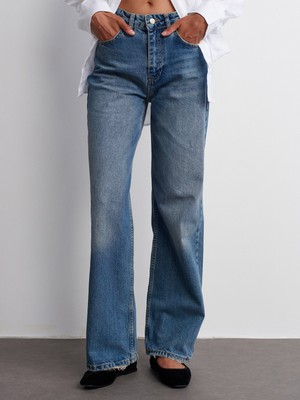 Dilvin 71691 Wideleg Denim Pantolon-Tint