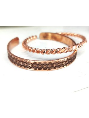 Mediterian Bakır Çiçekli Burgulu 2'li Set, Her Bileğe Uygun, Şıklık ve Sağlık İçin Tasarlandı