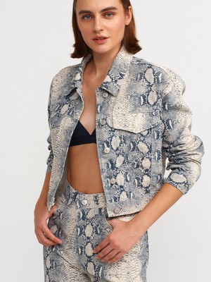 Dilvin 65355 Yılan Desen Denim Ceket-Ekru