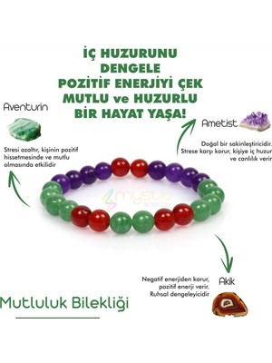 Mediterian Doğal Taş Tılsım Bileklik, Yeşil, Ametist, Aventurin, Akik, Hediyelik, Şık, Enerji Dolu