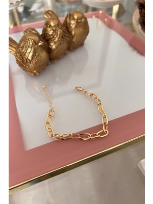 Mediterian Altın Renk Pirinç Zincirli Bileklik, şık ve zarif tasarım, TR menşei