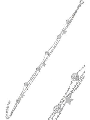 Mediterian Parlak yıldız figürlü zirkon taşlı şık gümüş bileklik, 925 ayar