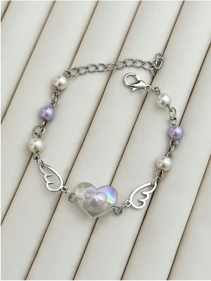 Mediterian Mor renkli melek kanatlı boncuklu zarif bileklik, şık ve özel tasarım.