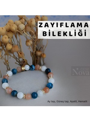 Mediterian Sertifikalı Doğal Taş Zayıflama Bilekliği Aa Kalite Ay Taşı, Güneş Taşı, Apatit