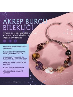Mediterian Çok Renkli Doğal Taş Makrome Bileklik, Akrep Burcu Uyumlu, Şık ve Özgün Tasarım