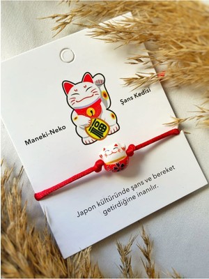 Mediterian Şans Kedisi Seramik Bileklik, Kırmızı Boncuk, Şans ve Enerji Getirici Tasarım