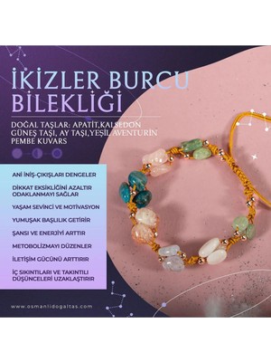 Mediterian İkizler Burcu Doğal Taş Makrome Bileklik Çok Renkli Sağlıklı ve Şık Takı