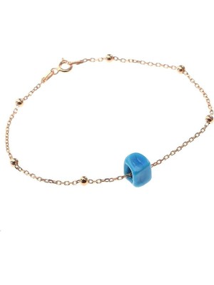 Mediterian Kadın Gümüş Turkuaz Taşlı Top Top Bileklik, 925 Ayar, Pembe Doğal Taş, Şık ve Zarif