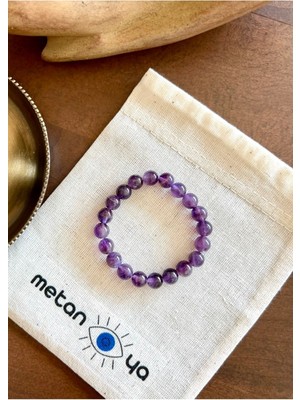 Mediterian Mor Ametist Doğal Taş Bilezik, Üçüncü Göz Çakrası Şifa ve Enerji Takısı