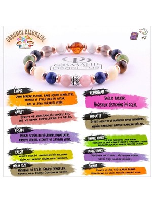 Mediterian Sertifikalı Öğrenci Bilekliği, Doğal Taş, Renkli, Başarı ve Motivasyon İçin Tasarlandı