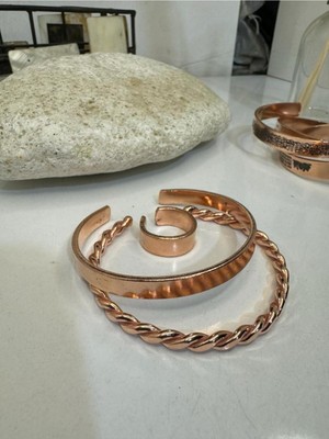 Mediterian 100% Saf Bakır Bileklik, Şık ve Dayanıklı, Metalik Renkli Takı Seti