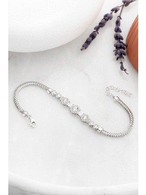 Mediterian 925 Ayar Gümüş Zirkon Taşlı Balık Sırtı Bileklik