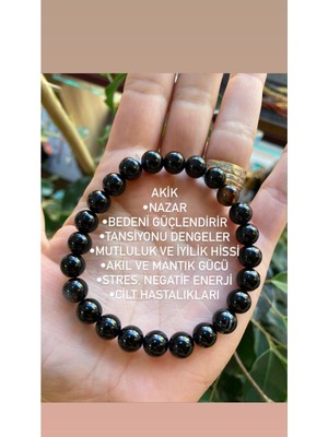 Mediterian Siyah Akik Doğal Taş Bileklik, Unisex, Şık ve Doğal Tasarım