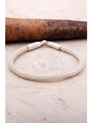 Mediterian Gümüş Elişi Bileklik Beyaz 925 Ayar Tığ Örgü Şık Takı