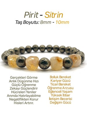 Mediterian Doğal Çok Renkli 8mm Sitrin ve Pirit Taşlı Misinalı Bileklik