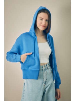 Basic Cepli Kapüşonlu Crop Sweatshirt