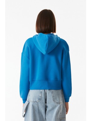 Basic Cepli Kapüşonlu Crop Sweatshirt