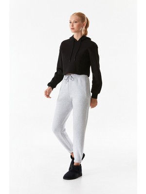 Basic Kapüşonlu Crop Sweatshirt