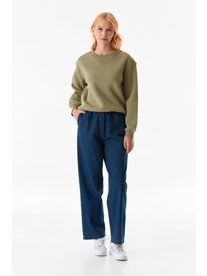 FullaModa Beli Lastikli Cepli Wide Leg Jean