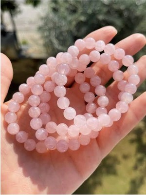 Mediterian Doğal Taş Pembe Kuvars Bileklik, Aşk ve Şans İçin Güzel Takı