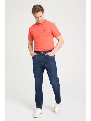 Slim Fit Dar Kesim Normal Bel Dar Paça Koyu Mavi Texas Jean Kot Pantolon