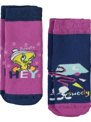 Tweety Kız Bebek Çorap 0-24 Ay Mor