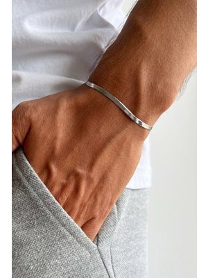 Mediterian Unisex Yassı İtalyan Zincirli Gümüş Çelik Bileklik