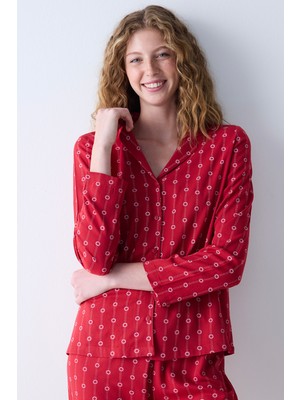 Penti Bloom Kırmızı Gömlek Pantolon Pijama Takımı