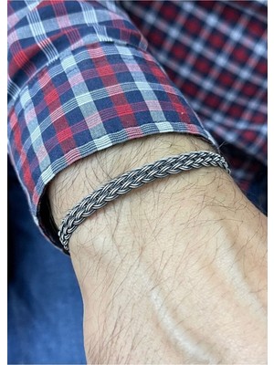 Mediterian Kazaziye İkili Sepet Örgü Gümüş Bileklik, 950 Ayar, Siyah, Şık Takı