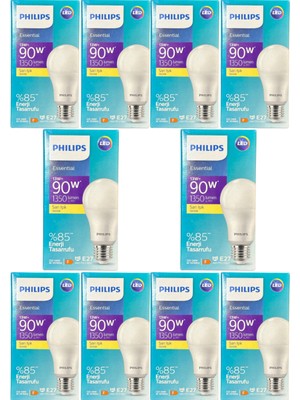 Philips 13W (90W) 3000K (Sarı Işık) E27 Duylu Klasik LED Ampul (10 Adet)