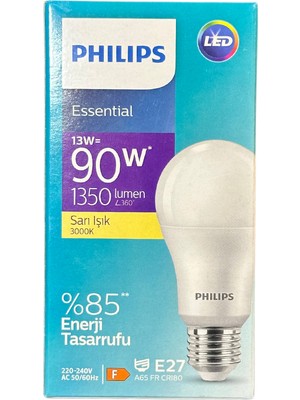 Philips 13W (90W) 3000K (Sarı Işık) E27 Duylu Klasik LED Ampul (10 Adet)