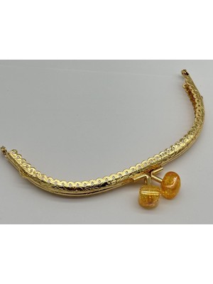 Angel Çanta Aksesuar 15.5 cm Light Gold Oval Cüzdan Çanta Klipsi Bursu Hardal