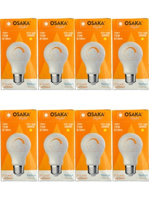 Osaka 10W (75W) 3000K (Günışığı) E27 Duylu Dim Edilebilir LED Ampul (8 Adet)