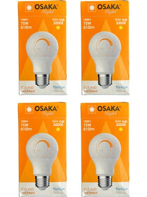 Osaka 10W (75W) 3000K (Günışığı) E27 Duylu Dim Edilebilir LED Ampul (4 Adet)