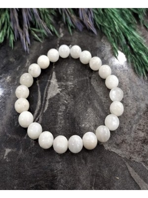 Mediterian 8 mm Beyaz Ay Taşı Doğal Taş Bileklik, Zarif ve Şık Takı Seçeneği