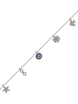 Mediterian 925 Ayar Gümüş Beyaz Doğal Taş Şans Bileklik