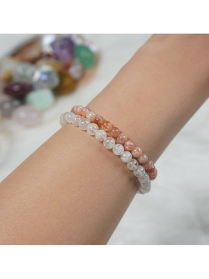 Mediterian Doğal Taş Bileklik Çiftli Set Beyaz ve Kırmızı Renkli El Yapımı Takı