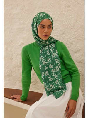 Fresh Yeşil Papatya Desen Rami Şal