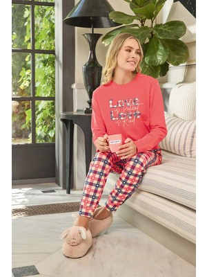 Aydoğan Kadın Sezin Love Is Patient Love Mercan Pijama Takım 0581