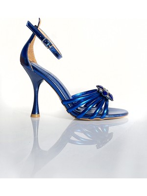 Brity Metalik Parıltılı Taş Detaylı Kadın Topuklu Ayakkabı