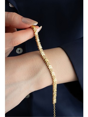 Mediterian 925 Ayar Gümüş Balıksırtı Model Taşlı Bileklik, Zirkon, Altın Renk