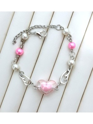 Mediterian Koyu Pembe Boncuklu Melek Kanatlı Bileklik, Şık ve Zarif Takı Seçeneği