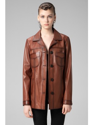 Dericlub Stella Kadın Klasik Hakiki Deri Ceket Viski